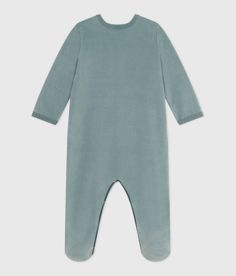 Effen fluwelen babypyjama blauw