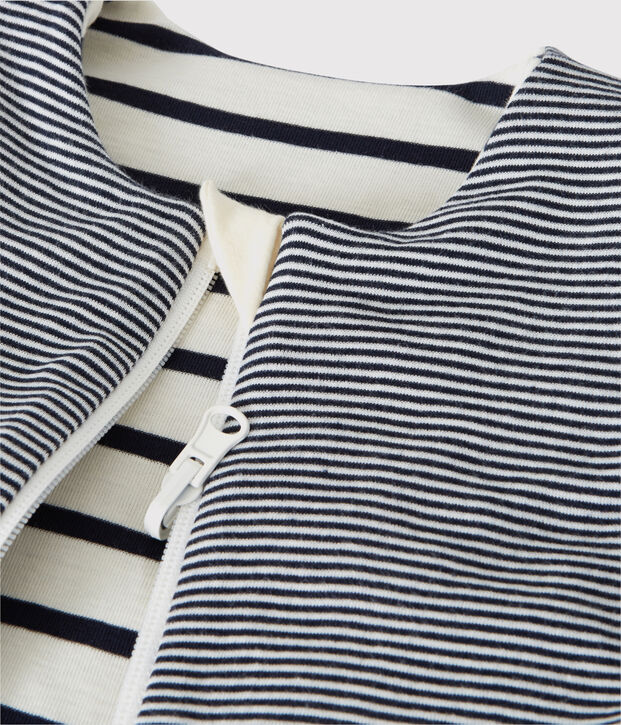 Omkeerbare trappelzak met strepen van ribstof voor baby wit/blauw