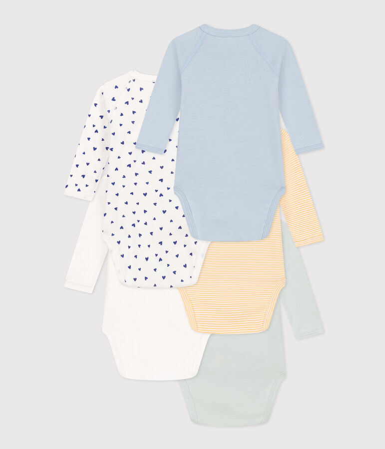 Lot de 5 bodies crois&eacute;s manches longues en coton multicouleur