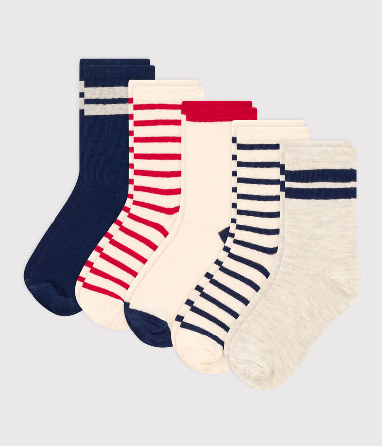 Lot de 5 paires de chaussettes bleu blanc rouge enfant gar&ccedil;on-fille multicouleur