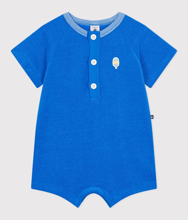 Combinaison courte b&eacute;b&eacute; en coton unie bleu