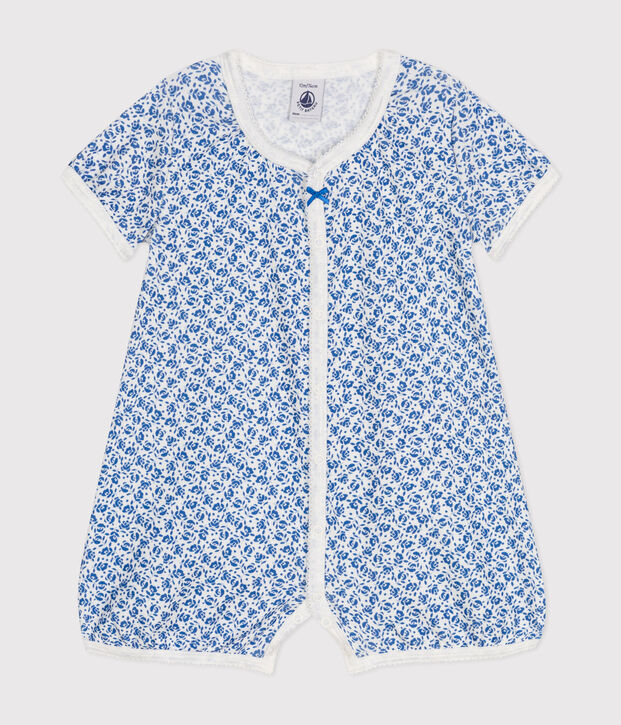 Kort kruippakje van katoen voor baby's wit/blauw