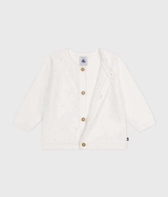 Cardigan en tricot de coton ajouré bébé blanc MARSHMALLOW