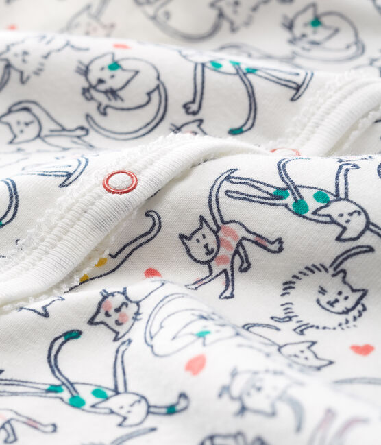 Slaappakje zonder voetjes van ribstof voor babymeisje wit MARSHMALLOW/wit MULTICO