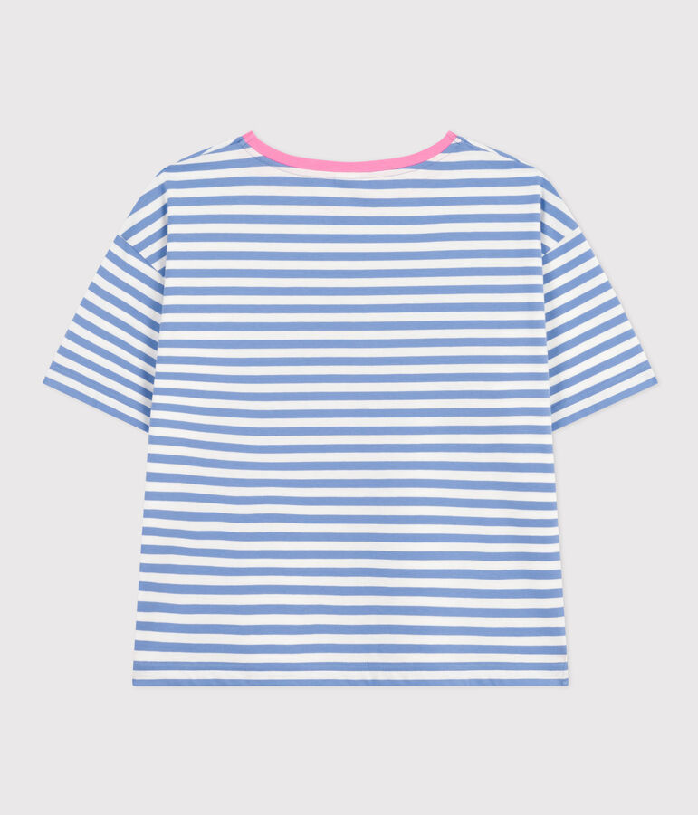 Tee-shirt le Boxy en coton ray&eacute; femme bleu/blanc