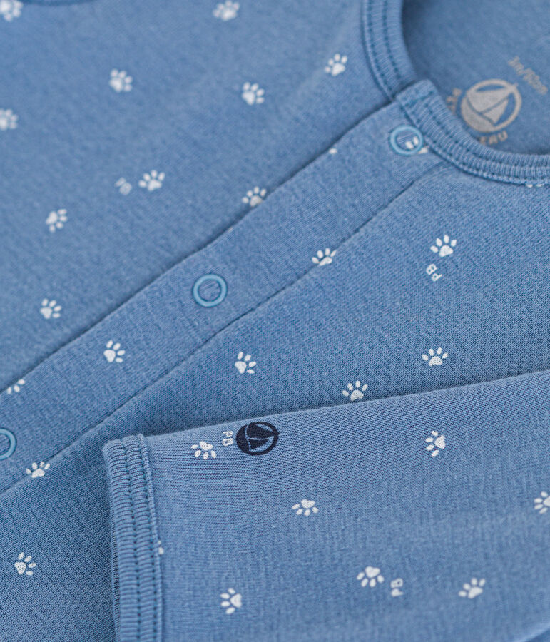 Katoenen bodypyjama zonder voetjes blauw/wit