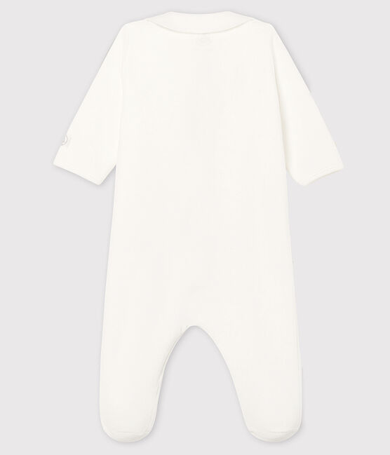 Witte babypyjama van biologisch katoenfluweel met rits wit MARSHMALLOW