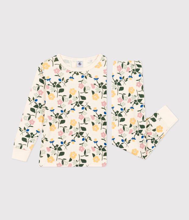 Katoenen pyjama met bloemenmotief voor kinderen ecru/multicouleur