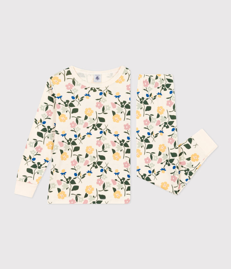 Pyjama imprim&eacute; en coton motif fleurs enfant &eacute;cru/multicouleur