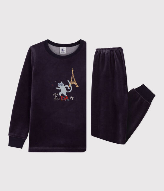 Fluwelen pyjama 'Parijs' voor kleine meisjes en jongens blauw SMOKING