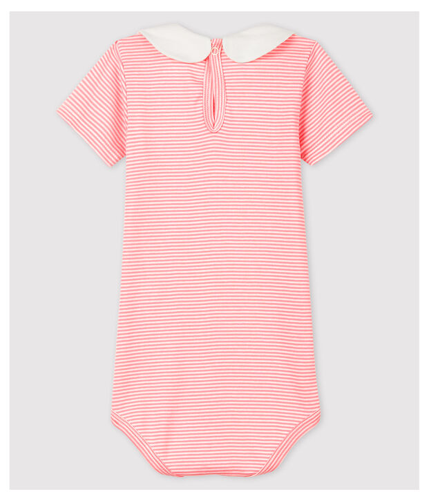 Katoenen romper voor babymeisjes met Peter Pan-kraag roze/wit