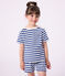 Katoenen kinder-T-shirt met korte mouw en streepjes blauw/wit