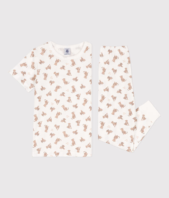 Pyjama manches courtes léopards en coton enfant blanc MARSHMALLOW/blanc MULTICO