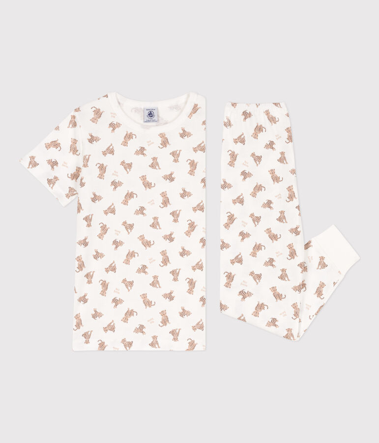 Pyjama manches courtes l&eacute;opards en coton enfant blanc/multicouleur