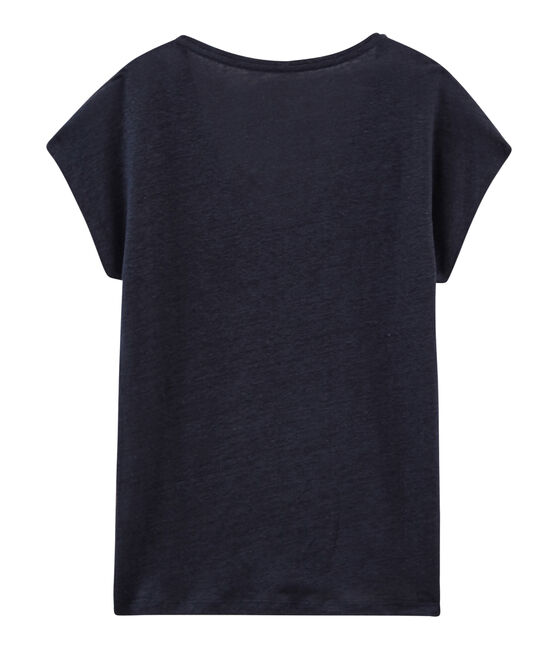 Tee-shirt manches courtes uni femme en lin irisé bleu SMOKING/rose COPPER
