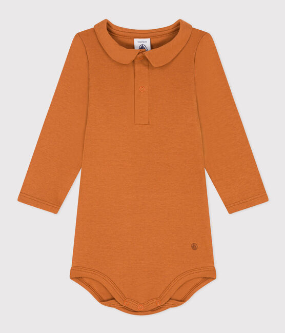 Katoenen body met lange mouwen enkraagje voor baby's bruin ECUREUIL
