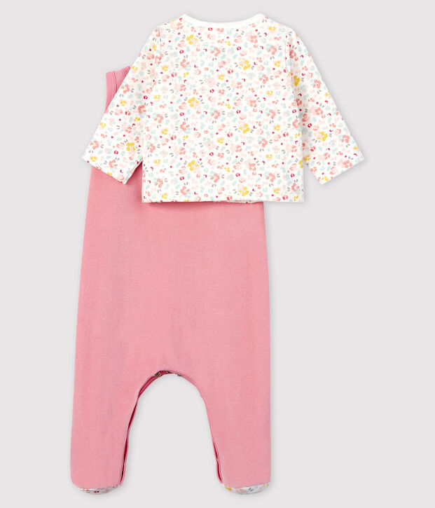 Ensemble 2 pi&egrave;ces fleurs roses b&eacute;b&eacute; en en velours rose/multicouleur