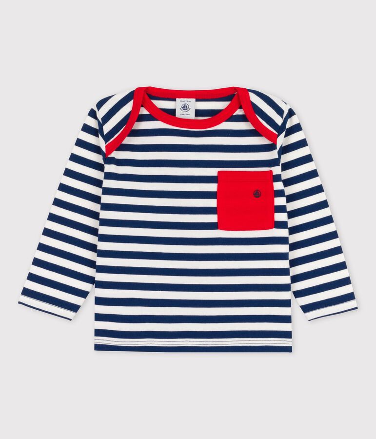 Tee-shirt manches longues ray&eacute; en jersey b&eacute;b&eacute; bleu/blanc