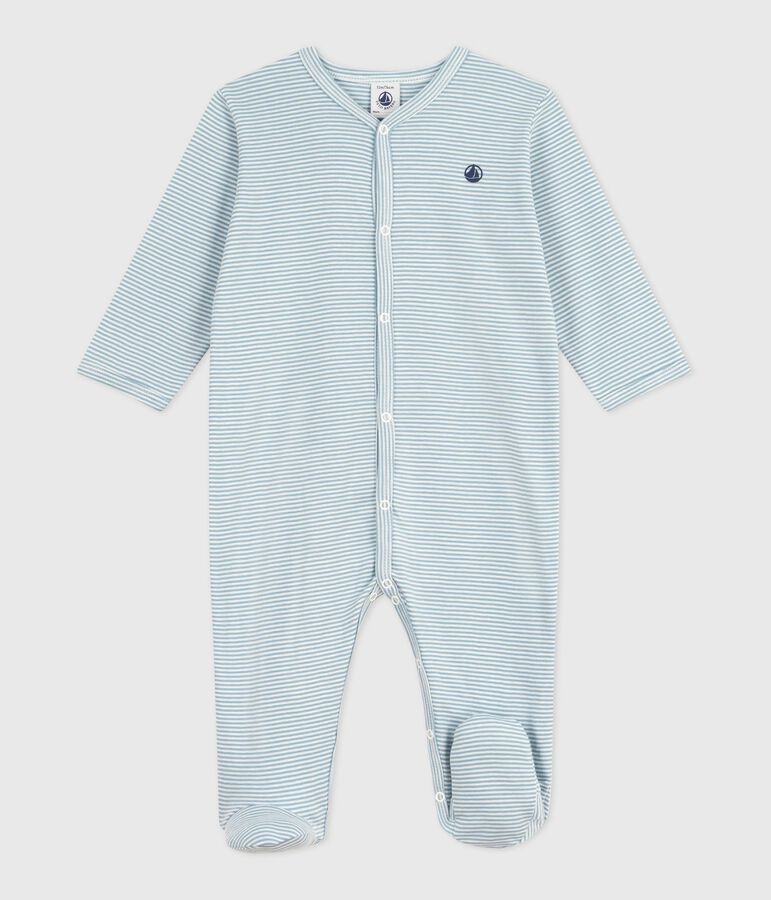 Katoenen babypyjama met milleraies-strepen blauw/wit