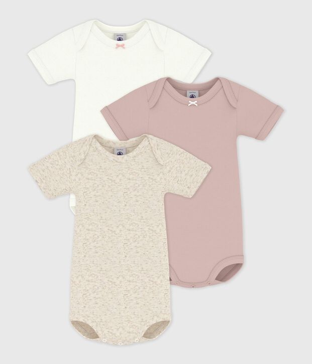 Lot de 3 bodies manches courtes en coton uni b&eacute;b&eacute; multicouleur