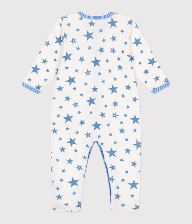 Pyjama b&eacute;b&eacute; en velours &eacute;toiles blanc/bleu
