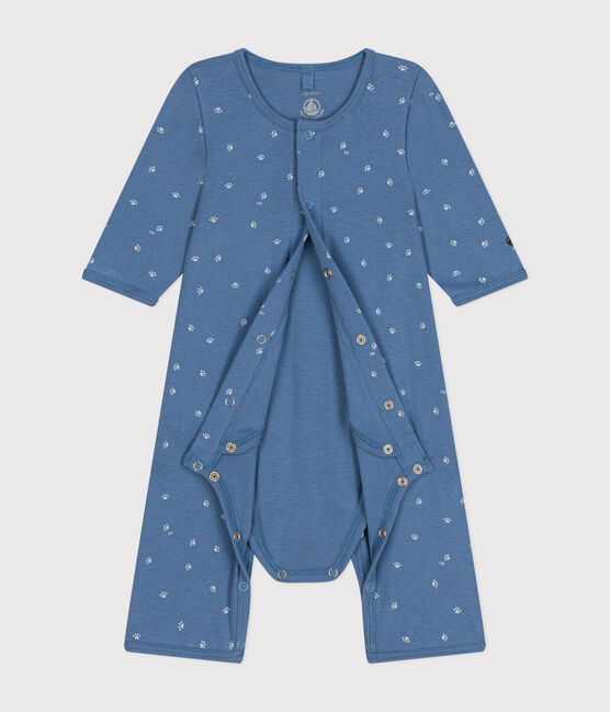 Katoenen bodypyjama zonder voetjes blauw BEACH/ MARSHMALLOW