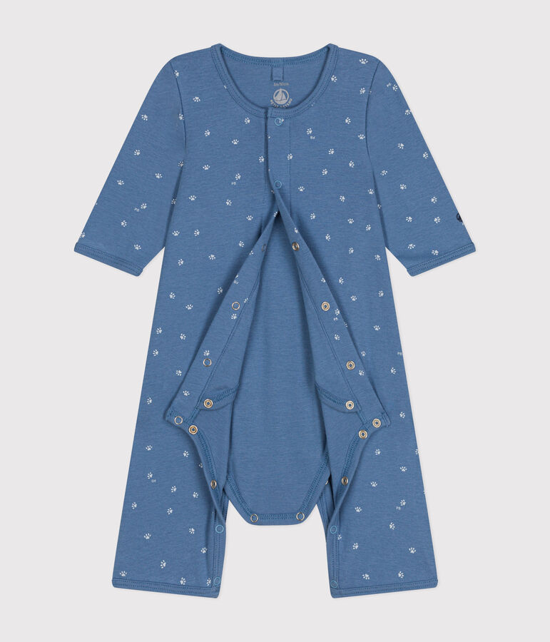 Katoenen bodypyjama zonder voetjes blauw/wit