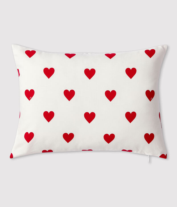 Coussin c&oelig;ur rouge en popeline blanc/rouge