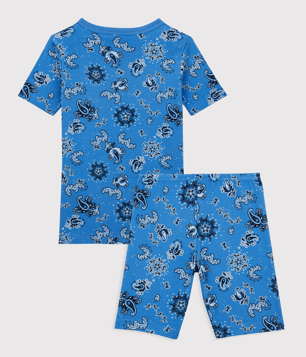 Korte jongenspyjama met bandanaprint in biokatoen blauw/multicouleur