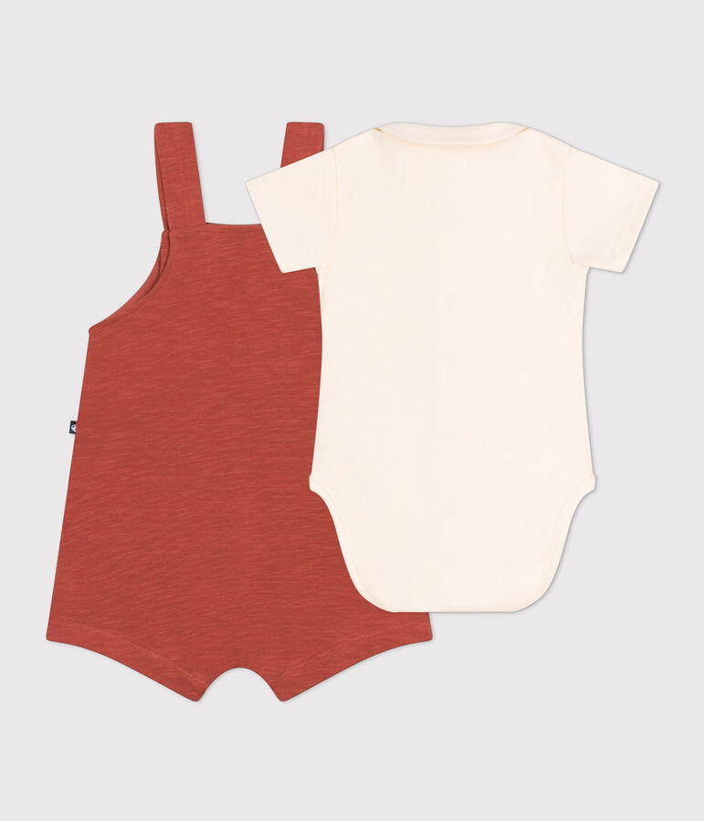 Babysetje met salopette van gevlamde jersey bruin