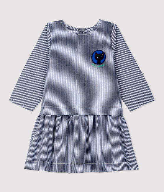 Jurk van canvas baby. blauw SMOKING/wit MARSHMALLOW
