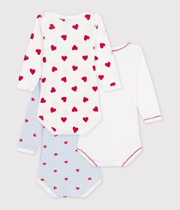 Setje van katoenen babybody's met lange mouwen en hartjesprint multicouleur