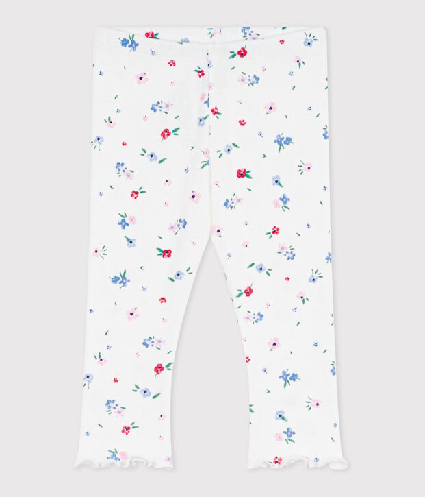Legging b&eacute;b&eacute; en coton, imprim&eacute; fleurs blanc/multicouleur