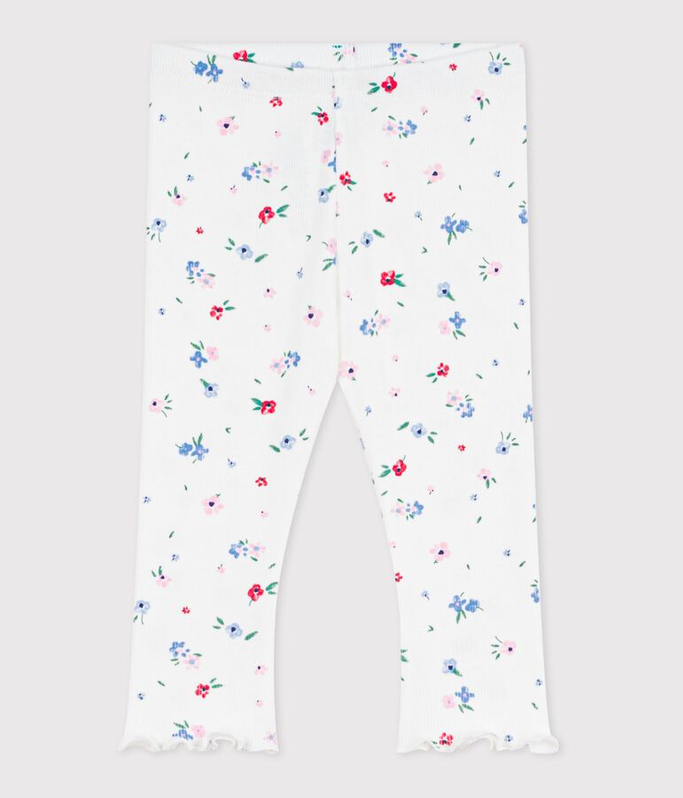 Legging b&eacute;b&eacute; en coton, imprim&eacute; fleurs blanc MARSHMALLOW/blanc MULTICO