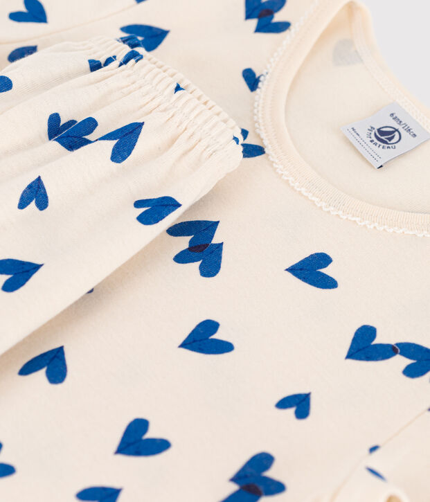 Pyjama manches courtes petite fille en coton &eacute;cru/multicouleur