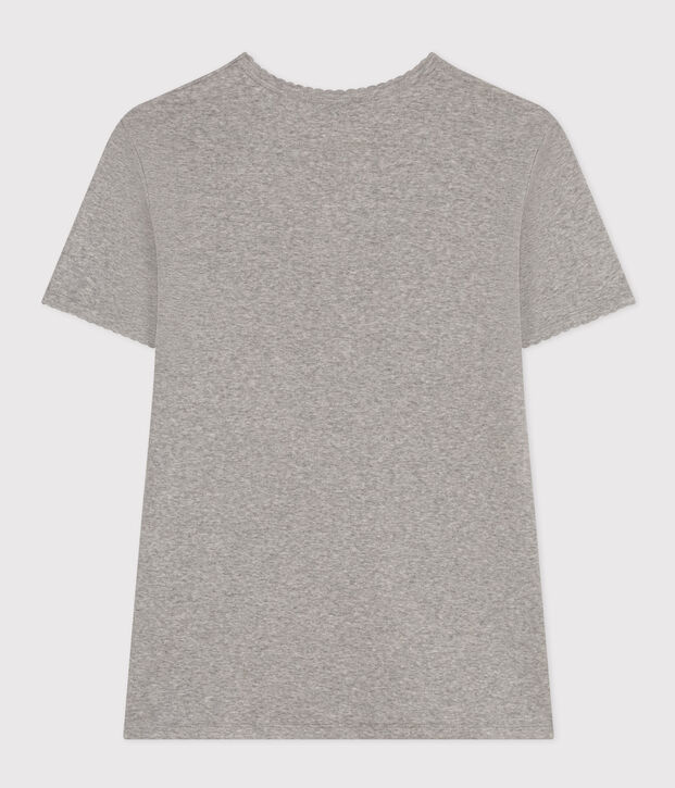 L'Iconique, katoenen T-shirt voor dames met kartelrandje grijs