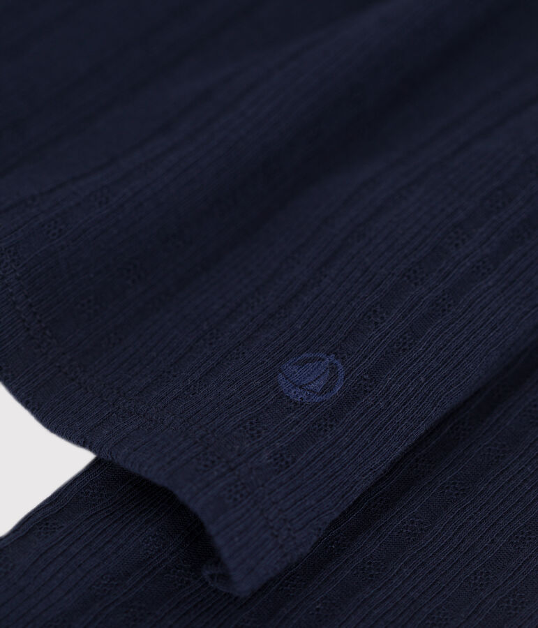 Effen T-shirt met lange mouw en henleykraagje van opengewerkte ribstof voor dames blauw SMOKING