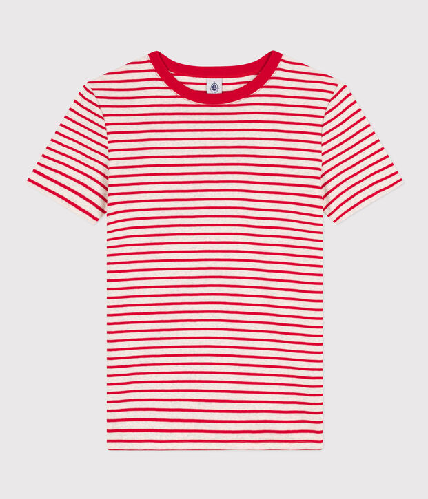 L'ICONIQUE, dames-T-shirt met ronde hals in katoen beige/rood