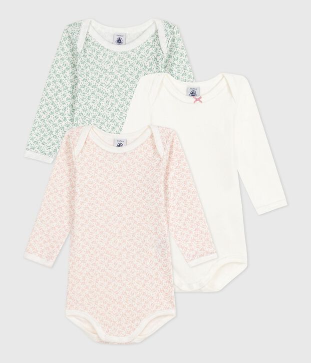 Lot de 3 bodies manches longues en coton fleuri b&eacute;b&eacute; multicouleur