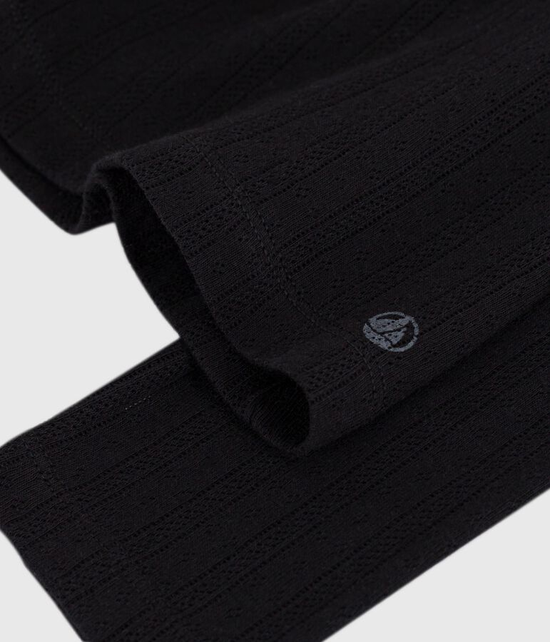 Tee-shirt femme l'iconique en coton ajour&eacute; manches longues noir