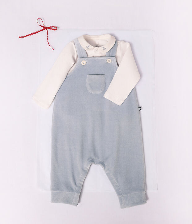 Ensemble salopette et body b&eacute;b&eacute; en coton avec col uni bleu clair