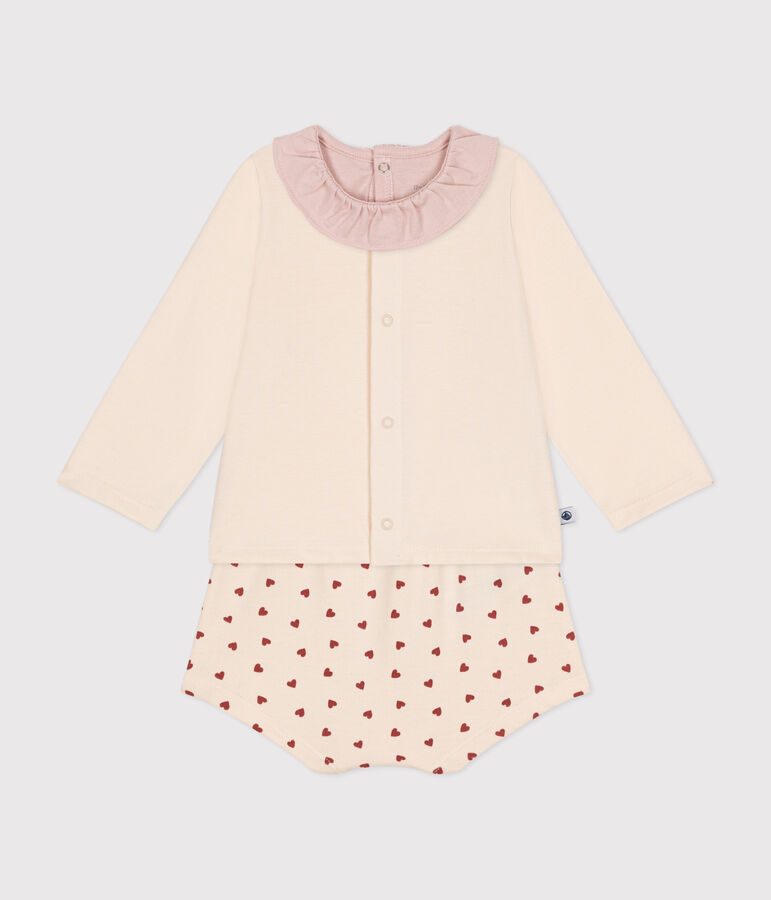 Ensemble 3 pi&egrave;ces en jersey l&eacute;ger b&eacute;b&eacute; &eacute;cru/multicouleur