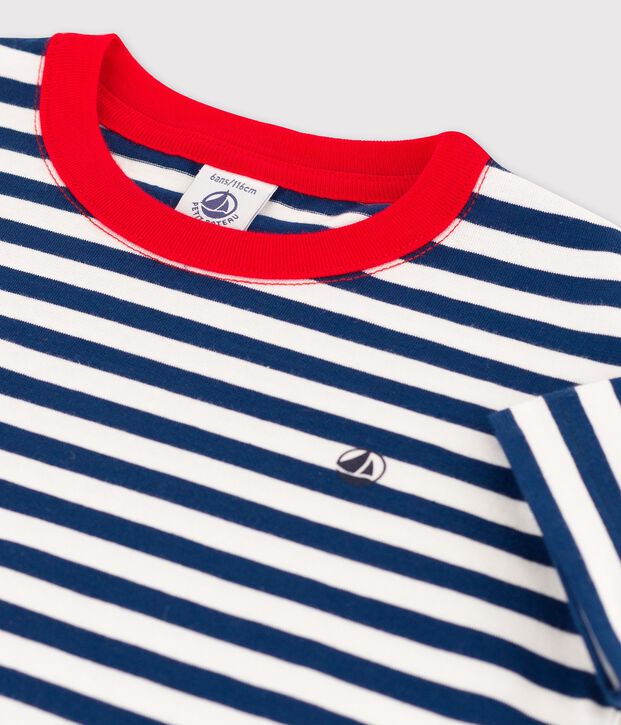 T-shirt met korte mouwen in katoen voor jongens blauw/wit