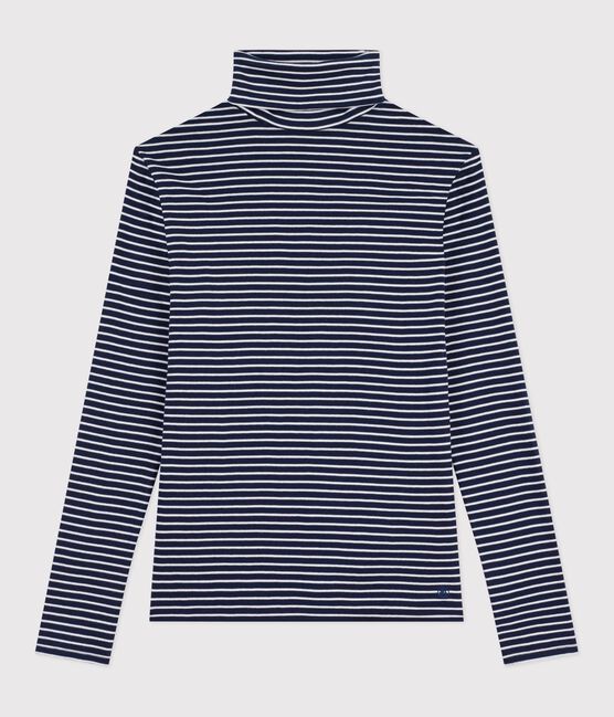 Sous-pull femme l'iconique en coton bleu SMOKING/blanc MARSHMALLOW