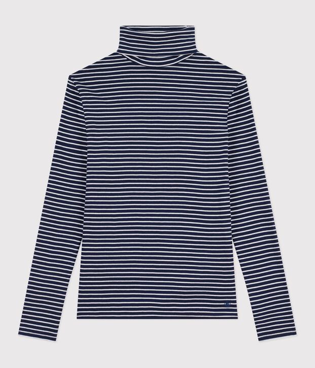 Sous-pull femme l'iconique en coton bleu/blanc