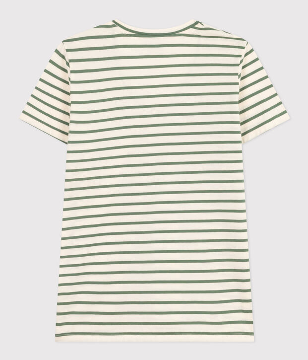 Tee-shirt Le Droit col V en coton ray&eacute; femme &eacute;cru/vert