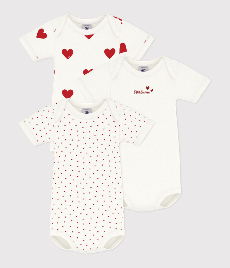 Lot de 3 bodies c&oelig;ur rouge manches courtes b&eacute;b&eacute; en coton variante 1