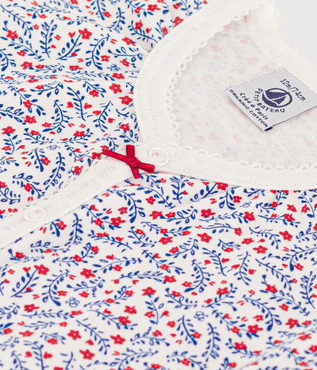 Combinaison courte fleurs en coton b&eacute;b&eacute; blanc/multicouleur