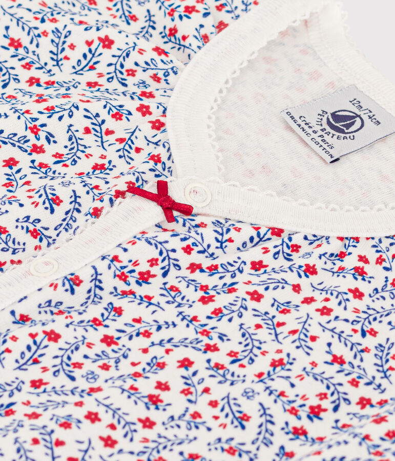 Combinaison courte fleurs en coton b&eacute;b&eacute; blanc/multicouleur