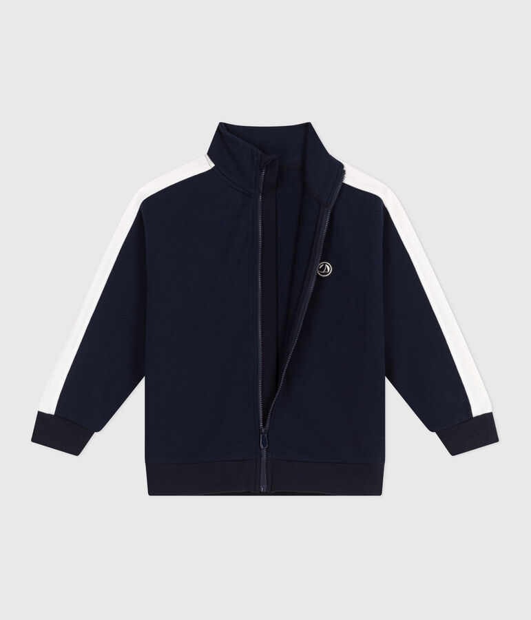 Sweatshirt zipp&eacute; col montant enfant en coton uni bleu
